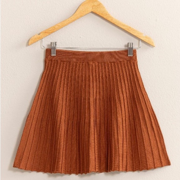 HYFVE Dresses & Skirts - Hyfve Chocolate High Waist Knit Pleated Flare Mini Skirt